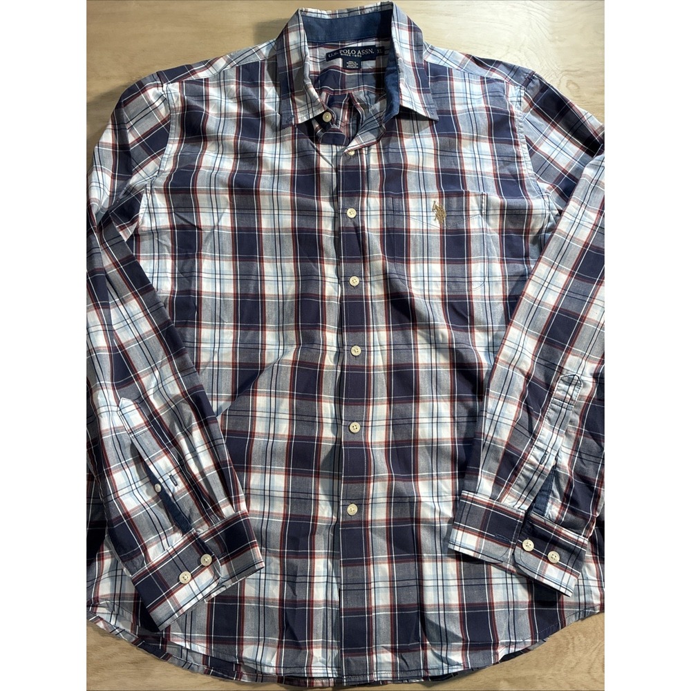 Ralph‎ Lauren Shirt Mens XL Blue Check Plaid Classic Fit Long Sleeve Pony